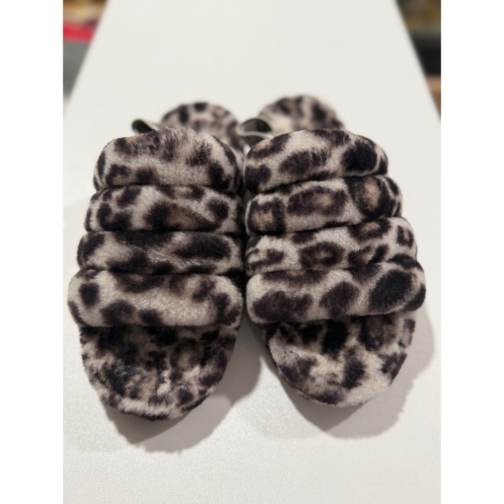 388- UGG Women's Fluff Yeah Slidein a panther print with a stormy grey color